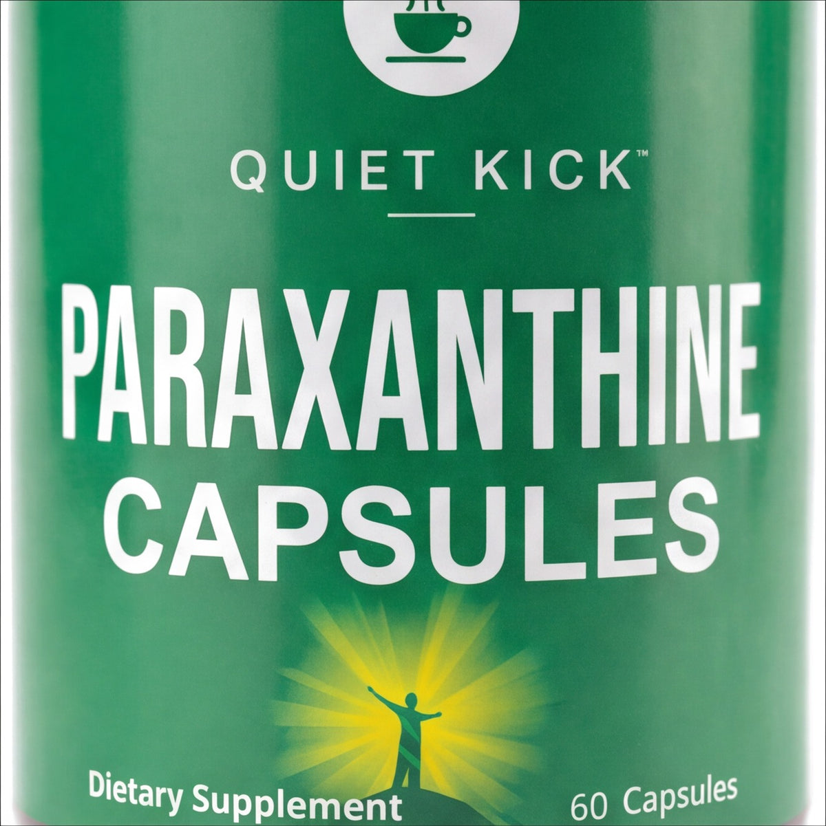 Close-up of the Quiet Kick™ paraxanthine capsules label